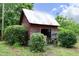 Exterior shot of a rustic shed with red wood walls and a metal roof at 7129 Dexter Rd, Oxford, NC 27565