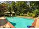In-ground swimming pool surrounded by mature trees and greenery at 102 Antler Point Rd, Chapel Hill, NC 27516