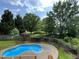 Backyard oasis with a swimming pool and lush landscaping at 102 Traviliah Oaks Ln, Cary, NC 27518