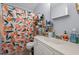 Bathroom with bright shower curtain and vanity, offering a refreshing space at 115 Coleridge Ct, Carrboro, NC 27510