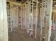 Unfinished room showcasing new construction framing, with plumbing and electrical ready for customization at 152 Cultivator Ct, Angier, NC 27501