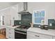 Close-up of kitchen features stylish backsplash, stainless steel appliances, and white countertops at 2019 James St, Durham, NC 27707