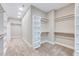 Spacious walk-in closet with carpeted floors, open shelving, and ample storage space at 2437 Terri Creek Dr, Fuquay Varina, NC 27526