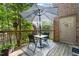 Cozy patio area with shaded seating, surrounded by lush foliage and trees at 3100 Coachmans Way, Durham, NC 27705