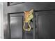 Close-up of a unique fox-shaped door knocker on a black front door at 3826 Regent Rd, Durham, NC 27707