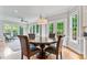 Bright dining room with hardwood floors, wainscotting, a chandelier, and large windows providing ample natural light at 4513 Touchstone Forest Rd, Raleigh, NC 27612