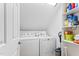 Clean laundry area featuring a new washer, dryer, and storage shelves at 4513 Touchstone Forest Rd, Raleigh, NC 27612