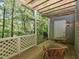 Private outdoor patio with wood ceiling offers peaceful wooded views at 505 Gooseneck Dr # B1, Cary, NC 27513