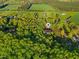Lush, expansive aerial view of a home nestled amongst verdant trees and picturesque open fields at 580 Greenbriar Farm Trl, Siler City, NC 27344