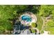 Aerial view of property highlighting the backyard swimming pool and extensive surrounding greenery at 5912 Weather Rock Ct, Raleigh, NC 27613