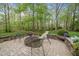 Brick patio featuring a firepit, seating, and manicured landscaping at 85 Rivers Edge Ct, Timberlake, NC 27583