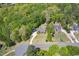 A beautiful property surrounded by lush greenery and mature trees from an aerial vantage point at 936 Elbridge Dr, Raleigh, NC 27603