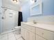 Bright bathroom featuring a stand up shower, a toilet and a vanity with decorative knobs at 936 Elbridge Dr, Raleigh, NC 27603