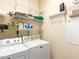 Laundry room with white washer and dryer and wire shelving at 2813 Market Bridge Ln # 204, Raleigh, NC 27608