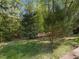 The backyard features dense groupings of mature trees and verdant ground cover, showcasing the lush surroundings at 308 Sunset Creek Cir, Chapel Hill, NC 27516