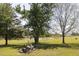 Lush backyard with mature trees and a tranquil pond at 481 Firetower Rd, Louisburg, NC 27549