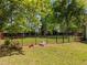 Fenced backyard featuring established landscaping and green grass at 6907 Field Hill Rd, Raleigh, NC 27603