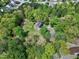 Aerial view of brick home surrounded by lush greenery and mature trees, creating a private and serene setting at 8120 Stillbreeze Dr, Fuquay Varina, NC 27526