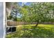 A lush backyard featuring a mature tree offering shade on a sunny day, with a wooden fence surrounding the property at 813 S Franklin St, Rocky Mount, NC 27803