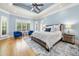 Calming main bedroom with tray ceilings, hardwood floors, and large windows for natural light at 1009 Linenhall Way, Wake Forest, NC 27587