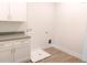 Well-equipped laundry room with modern cabinetry, gray countertops, and hookups ready for appliances at 109 S Plum St, Durham, NC 27703