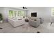 Bright living room boasts large windows, contemporary furniture, and a ceiling fan at 1514 Goodwin Rd, Durham, NC 27712