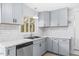 Renovated kitchen features white subway tile backsplash and gray cabinets at 1751 Riverside Dr, Hillsborough, NC 27278