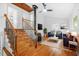 Warm and inviting living room featuring wood floors, a fireplace, comfortable seating, and stylish decor at 1751 Riverside Dr, Hillsborough, NC 27278