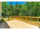 Wooden deck with wooden railing overlooks lush green trees at 238 W Paige Wynd Dr, Angier, NC 27501
