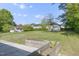 Expansive backyard featuring a lush lawn, wooden garden beds, and a detached storage building at 2704 Dove Ln, Raleigh, NC 27604