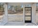 Covered outdoor patio with a beautiful view of the wooded lot at 3297 Oakfields Rd # 1, New Hill, NC 27562