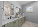 Bathroom with dual sink vanity, stylish mirrors, accent wall, and ample counter space at 3316 Milton Rd, Raleigh, NC 27609