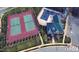 Aerial view of community amenities including a pool, tennis courts, clubhouse, and parking at 4103 Cheek Point Pl, Burlington, NC 27215