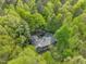 Aerial view of a charming home nestled amidst a sea of lush green trees offering privacy at 480 Big Branch Dr, Pittsboro, NC 27312