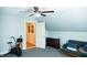 Upstairs bedroom with gray carpet and ceiling fan at 7371 Leasburg Rd, Roxboro, NC 27574