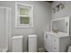 Bathroom with white vanity, modern faucet, and a large window at 952 Glover Rd, Dunn, NC 28334
