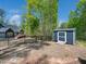 Backyard with a small storage shed and fencing at 104 Blue Finch Ct, Youngsville, NC 27596