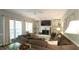 Inviting living room featuring a fireplace with built-in shelving and large windows for natural light at 1505 Sharnbrook Ct, Raleigh, NC 27614