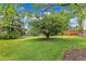 Lush backyard featuring mature trees and a well-maintained lawn, creating a private and serene outdoor space at 154 Luther Rd, Raleigh, NC 27610