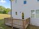 Close-up of wooden deck, showcasing railing and access to back door at 220 Brisbane Dr, Zebulon, NC 27597