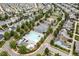 Aerial image of a community pool, clubhouse, playground and green spaces surrounded by residential homes in a neighborhood at 2912 Historic Cir, Morrisville, NC 27560