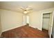 This bedroom has a closet and hardwood floors at 315 Clark St, Durham, NC 27701