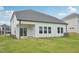 Backyard of home featuring white siding, a covered patio, and lush green lawn at 1121 Landen Creek Ln, Zebulon, NC 27597