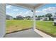 Backyard view from covered patio with a large lawn area and neighborhood houses at 1121 Landen Creek Ln, Zebulon, NC 27597