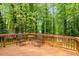 Inviting outdoor deck furnished with chairs and a table, perfect for enjoying the peaceful surroundings and natural light at 1209 Shincliffe Ct, Cary, NC 27511