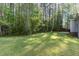 Overgrown backyard with basketball hoop, trees and ample shade at 2112 Ballston Pl, Knightdale, NC 27545