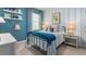Cozy bedroom with a bed that has colorful pillows and a striped comforter at 2736 Luxborough Ln, Mebane, NC 27302