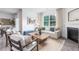 Inviting living room featuring a cozy sofa, fireplace, and seamlessly connects to the dining area at 2736 Luxborough Ln, Mebane, NC 27302