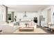 Bright, open-concept living room and kitchen featuring modern white cabinets and stainless steel appliances at 320 Canyon Spring Trl, Wake Forest, NC 27587
