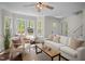 Bright living room with natural light, wood floors, and stylish furnishings at 4936 Liverpool Ln, Raleigh, NC 27604